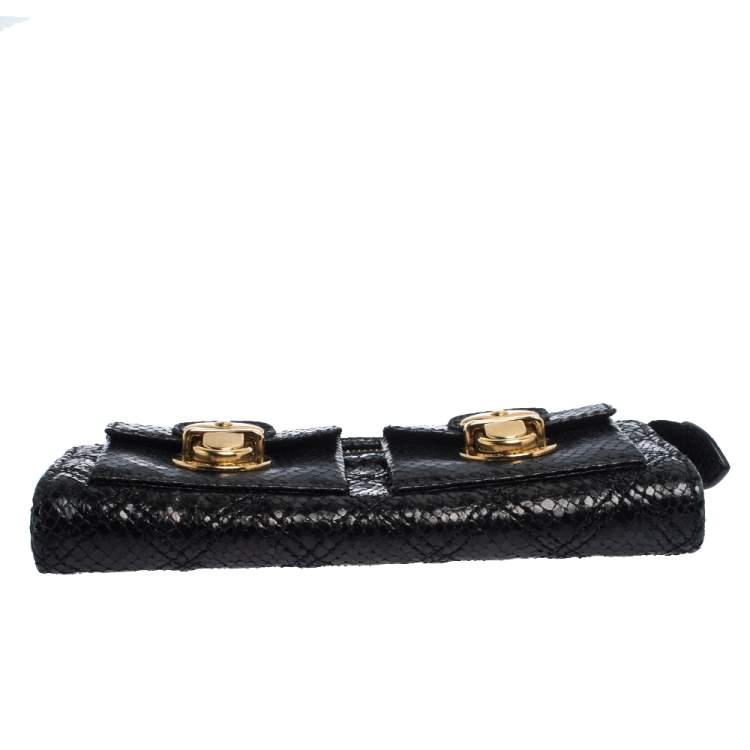 Pre Owned Marc Jacobs Black Python Embossed Leather Double Pocket Zip Wallet
