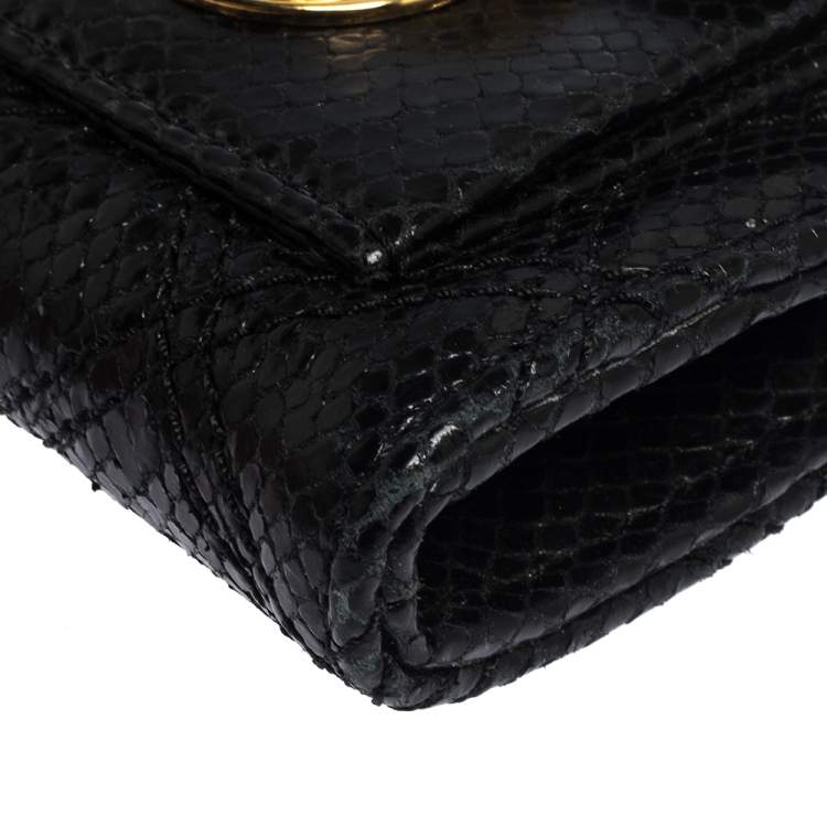 Pre Owned Marc Jacobs Black Python Embossed Leather Double Pocket Zip Wallet