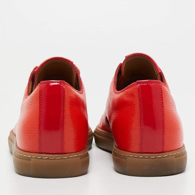 Pre Owned Marc Jacobs Red/Orange Lizard Embossed Leather and Leather Lace Up Sneakers Size 42