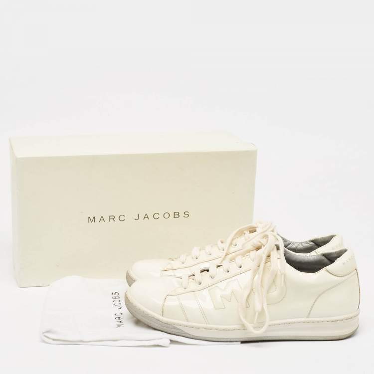 Pre Owned Marc Jacobs White Patent Leather Low Top Sneakers Size 42