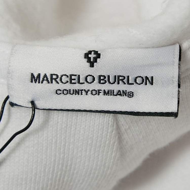 Pre Owned Marcelo Burlon White Printed Cotton Knit Hooded Sweatshirt S