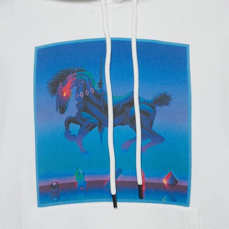 Pre Owned Marcelo Burlon White Printed Cotton Knit Hooded Sweatshirt S