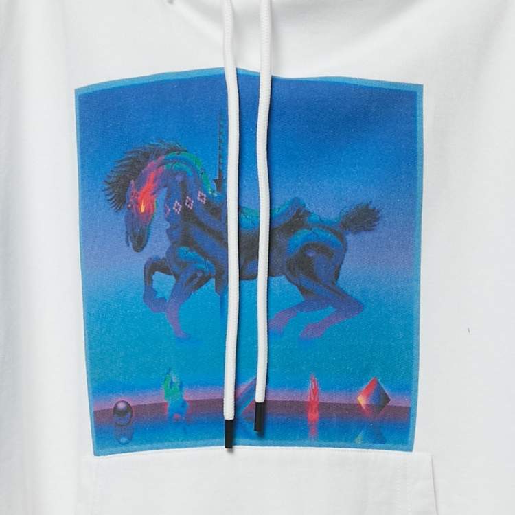 Pre Owned Marcelo Burlon White Printed Cotton Knit Hooded Sweatshirt S