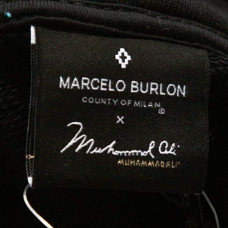 مملوكة مسبقًا Marcelo Burlon Black Cotton Muhammad Ali Hoodie L