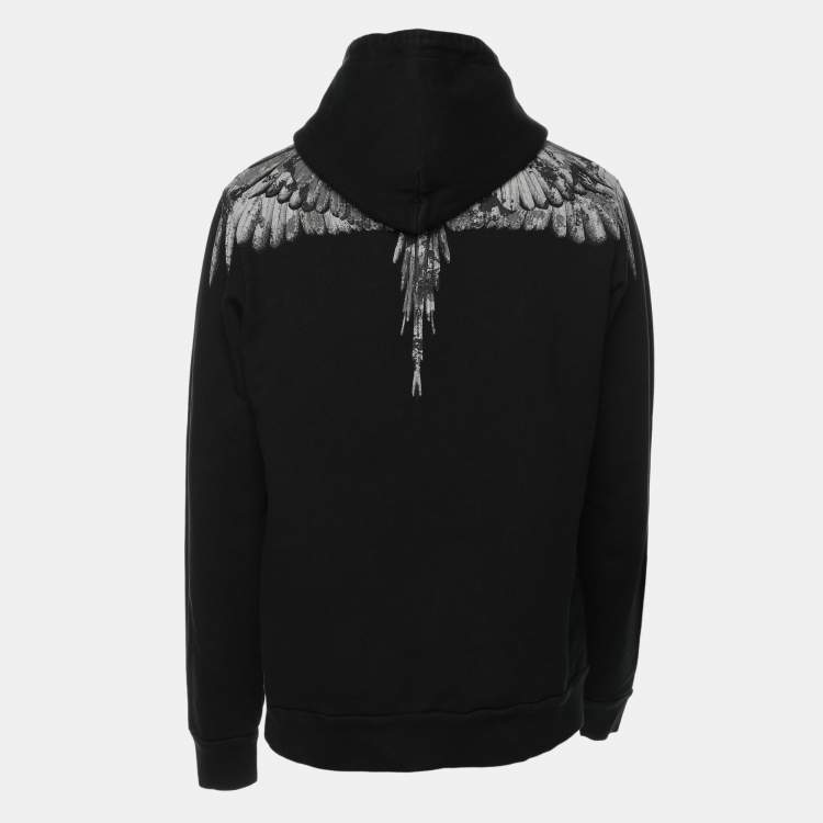 Pre Owned Marcelo Burlon Black Wings Printed Cotton Knit Hoodie S