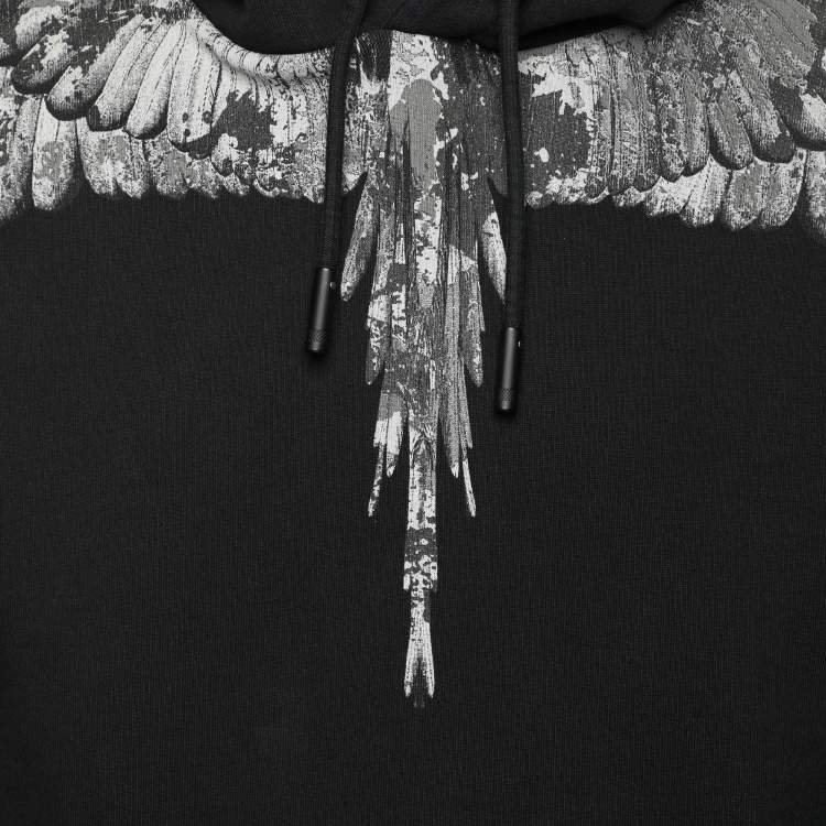 Pre Owned Marcelo Burlon Black Wings Printed Cotton Knit Hoodie S