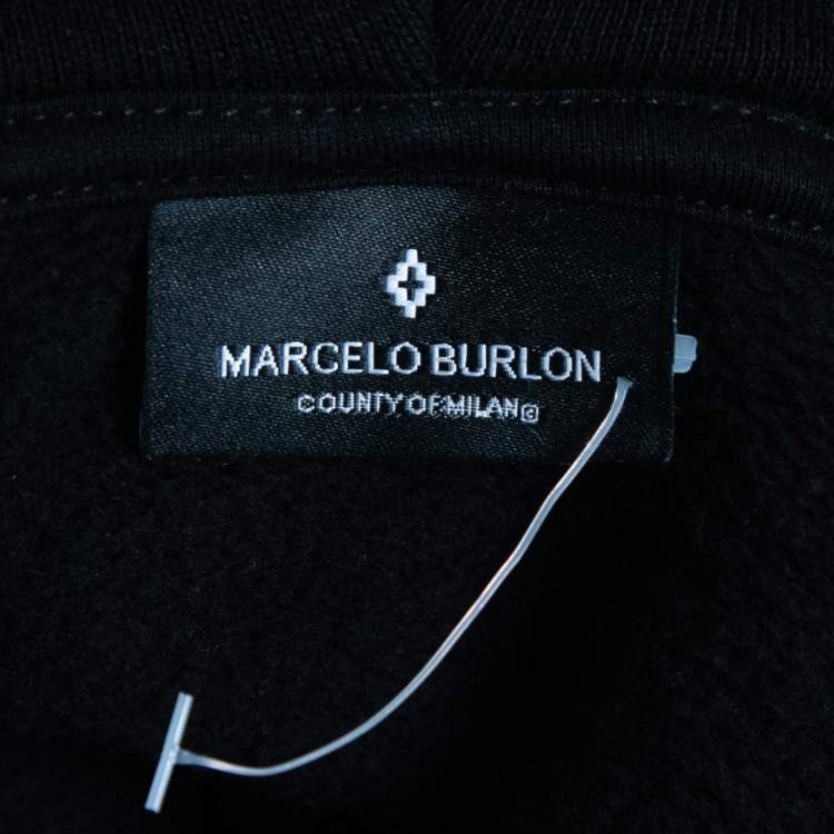 Pre Owned Marcelo Burlon Black County Stripe Print Cotton Hoodie M