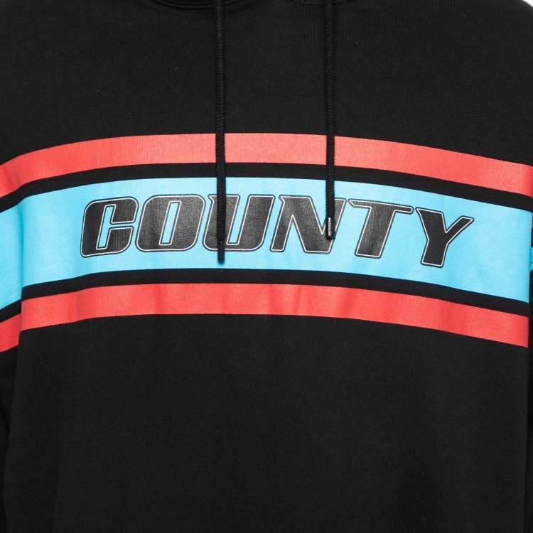 Pre Owned Marcelo Burlon Black County Stripe Print Cotton Hoodie M