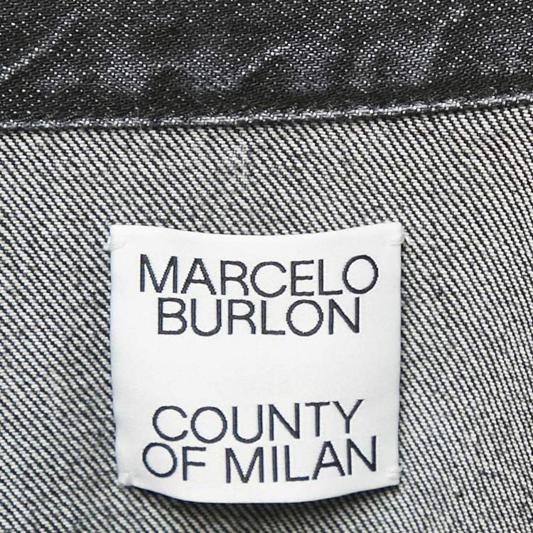 Pre Owned Marcelo Burlon Black Denim Wings Print Button Front Jacket L