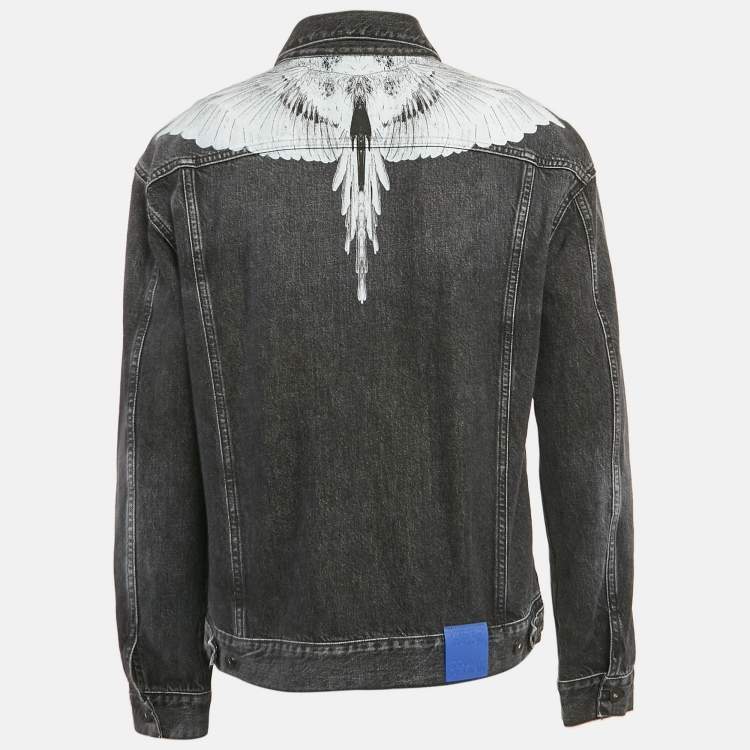 Pre Owned Marcelo Burlon Black Denim Wings Print Button Front Jacket L