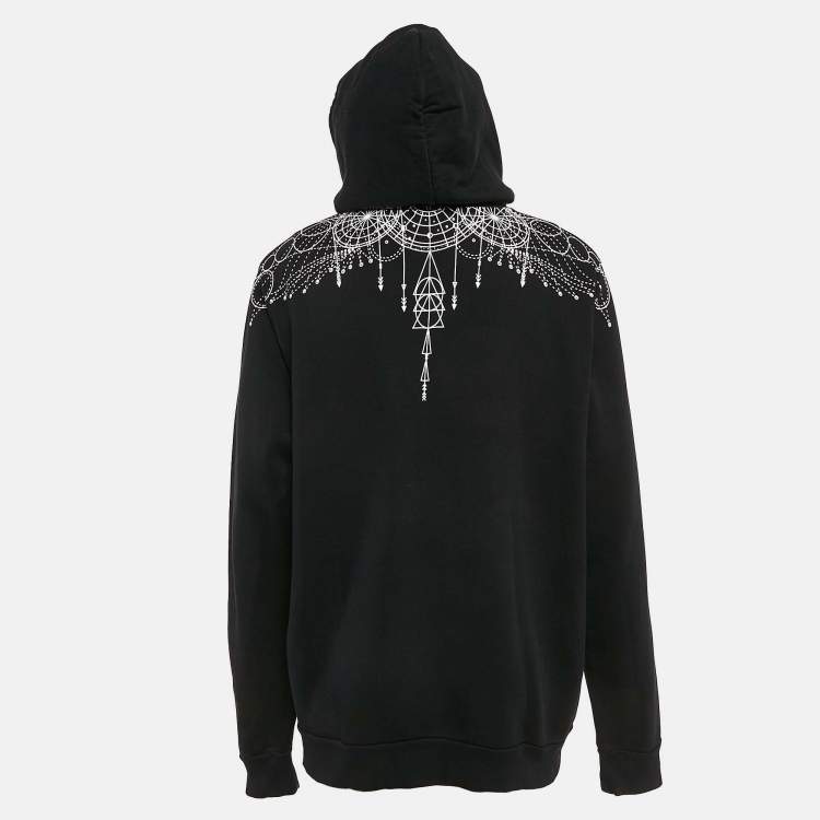 Pre Owned Marcelo Burlon Black Astral Wings Print Cotton Hooded Sweatshirt XL
