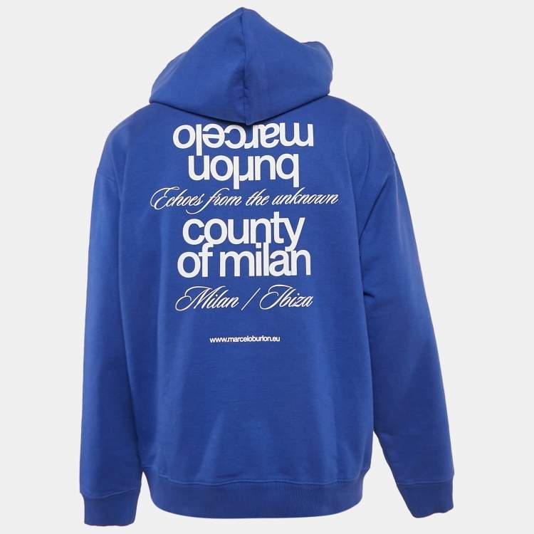Pre Owned Marcelo Burlon Blue Printed Cotton Hoodie L