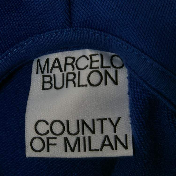 Pre Owned Marcelo Burlon Blue Printed Cotton Hoodie L