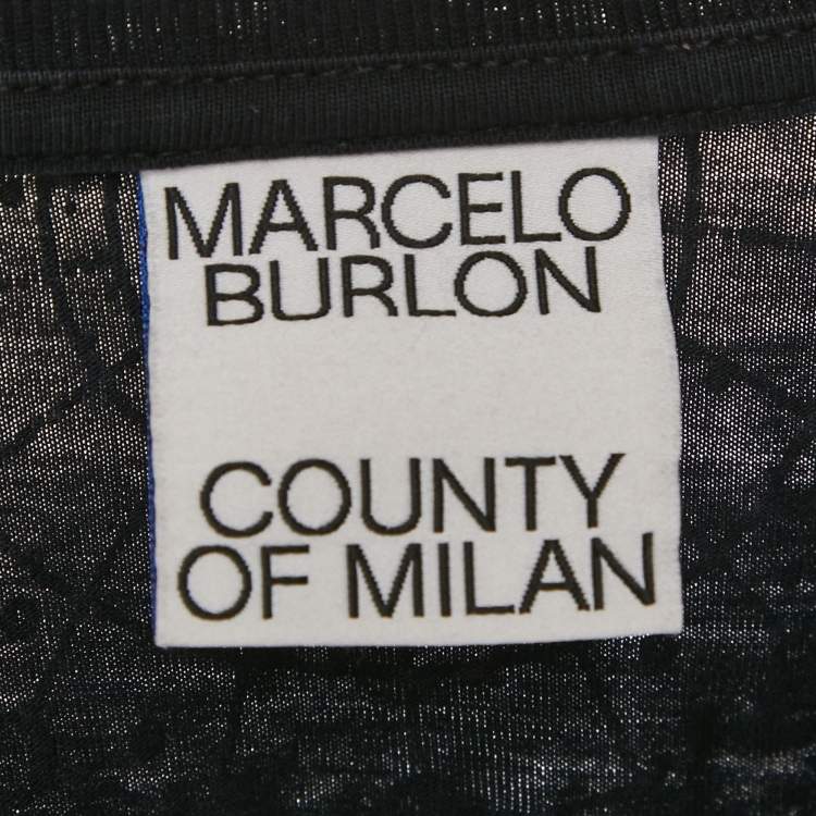 Pre Owned Marcelo Burlon Black Printed Jersey Crewneck T-Shirt L
