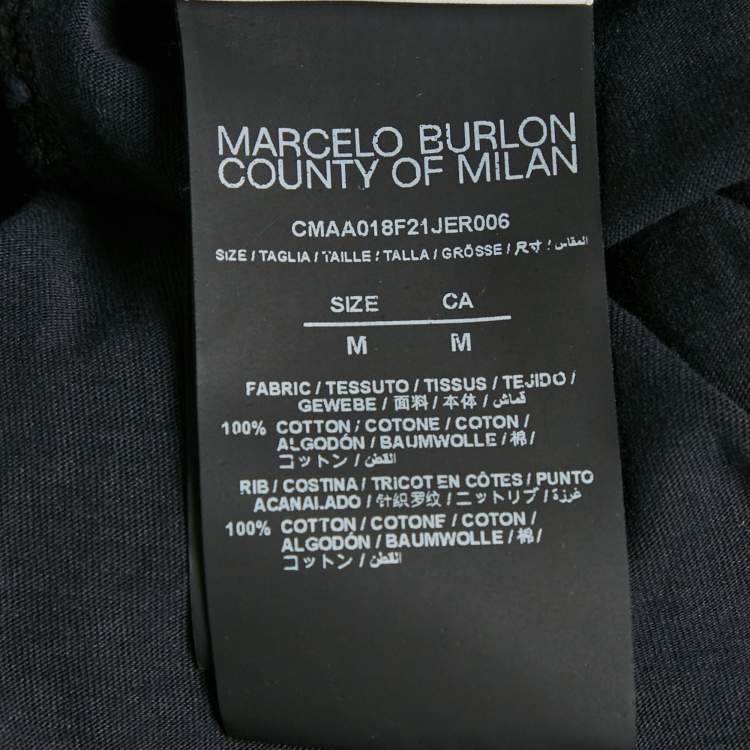 Pre Owned Marcelo Burlon Black Printed Jersey Crewneck T-Shirt L