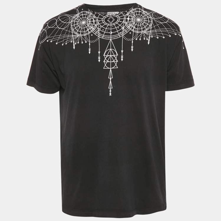 Pre Owned Marcelo Burlon Black Printed Jersey Crewneck T-Shirt L