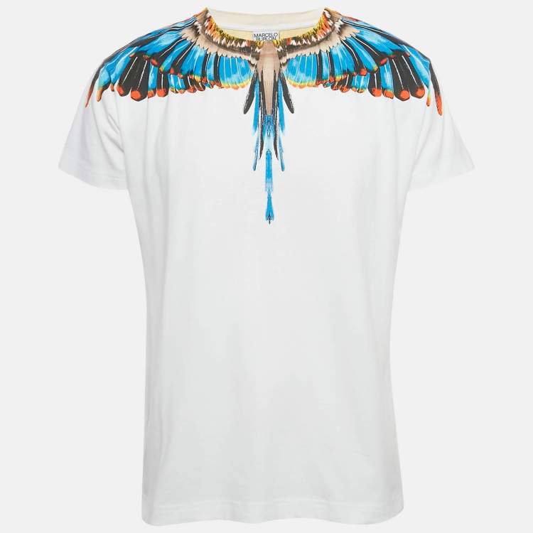 مملوكة مسبقًا Marcelo Burlon White/Blue Icon Wings Print Cotton T-Shirt M