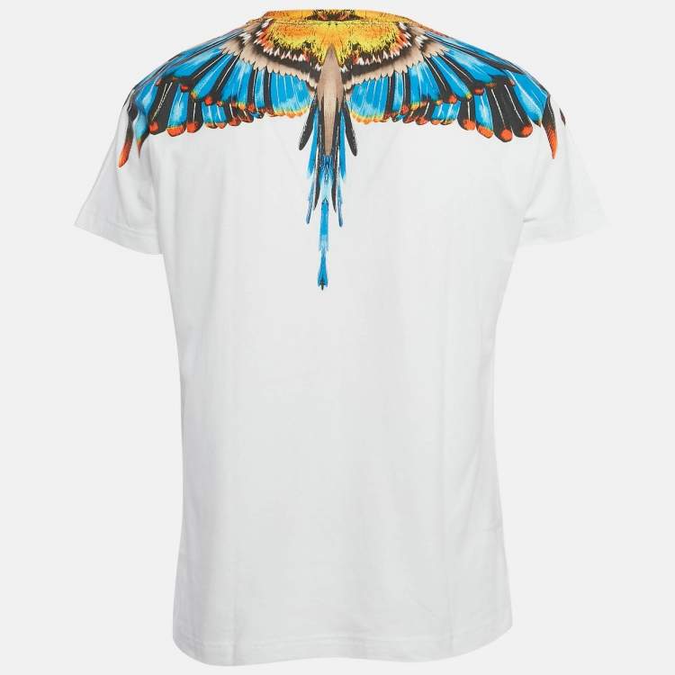 مملوكة مسبقًا Marcelo Burlon White/Blue Icon Wings Print Cotton T-Shirt M