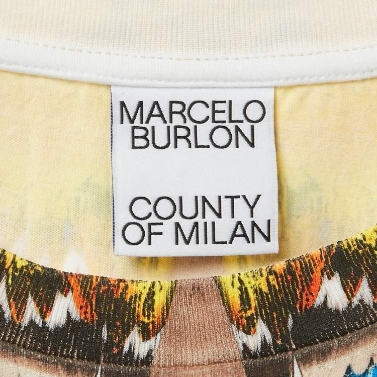 مملوكة مسبقًا Marcelo Burlon White/Blue Icon Wings Print Cotton T-Shirt M