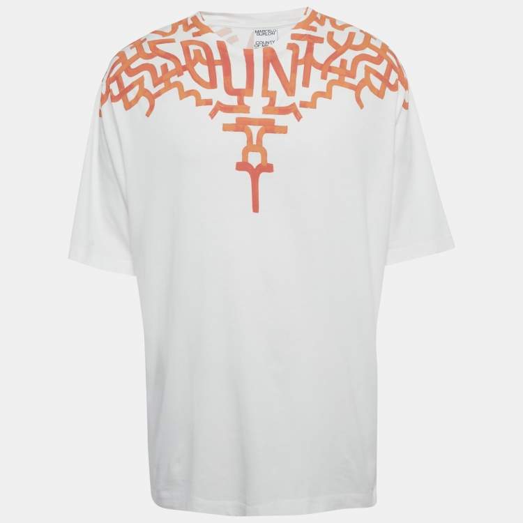 Pre Owned Marcelo Burlon White Graffiti Wings Print Cotton T-Shirt L