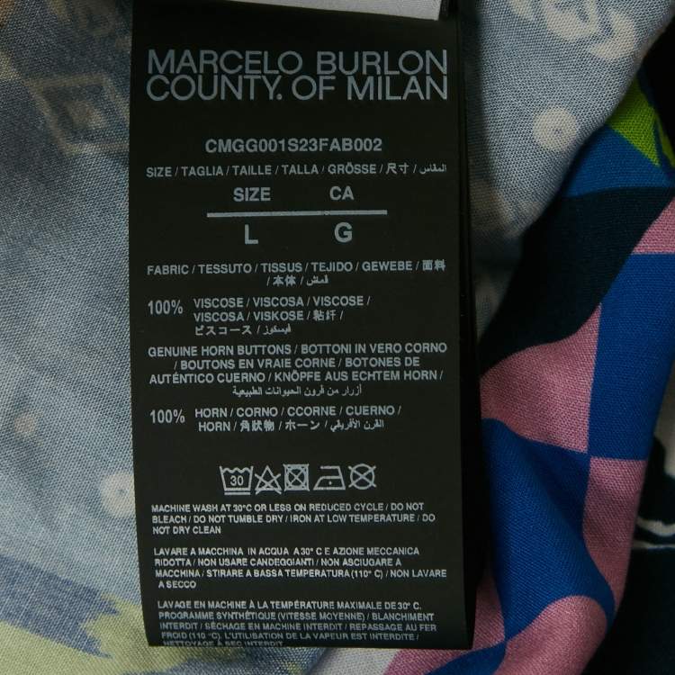 Pre Owned Marcelo Burlon Multicolor Printed Viscose Button Front Shirt L