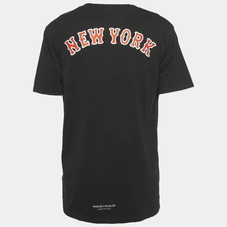 Pre Owned Marcelo Burlon County of Milan x MLB New York Mets Edition Black Cotton T-Shirt M