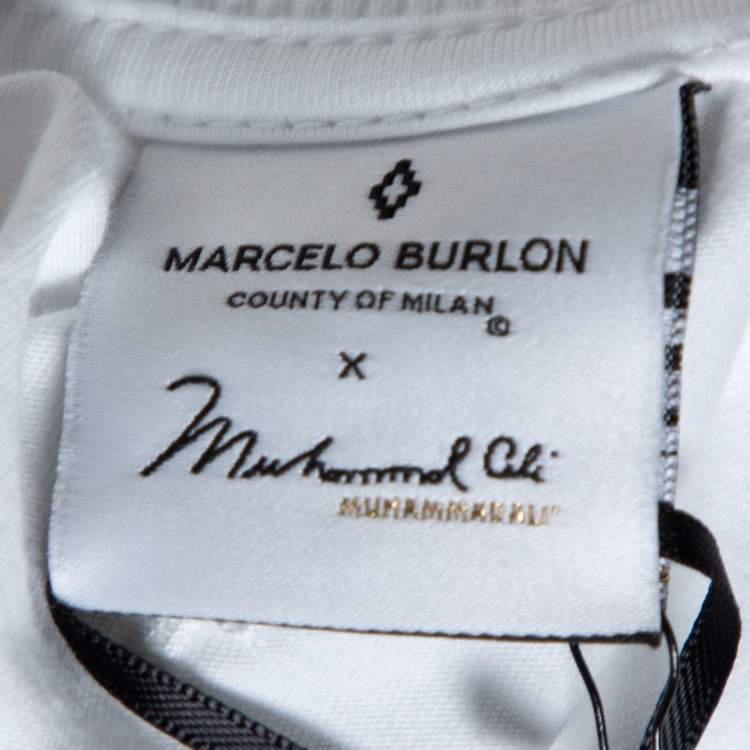 Pre Owned Marcelo Burlon x Muhammad Ali White Graphic Print Cotton T-Shirt M