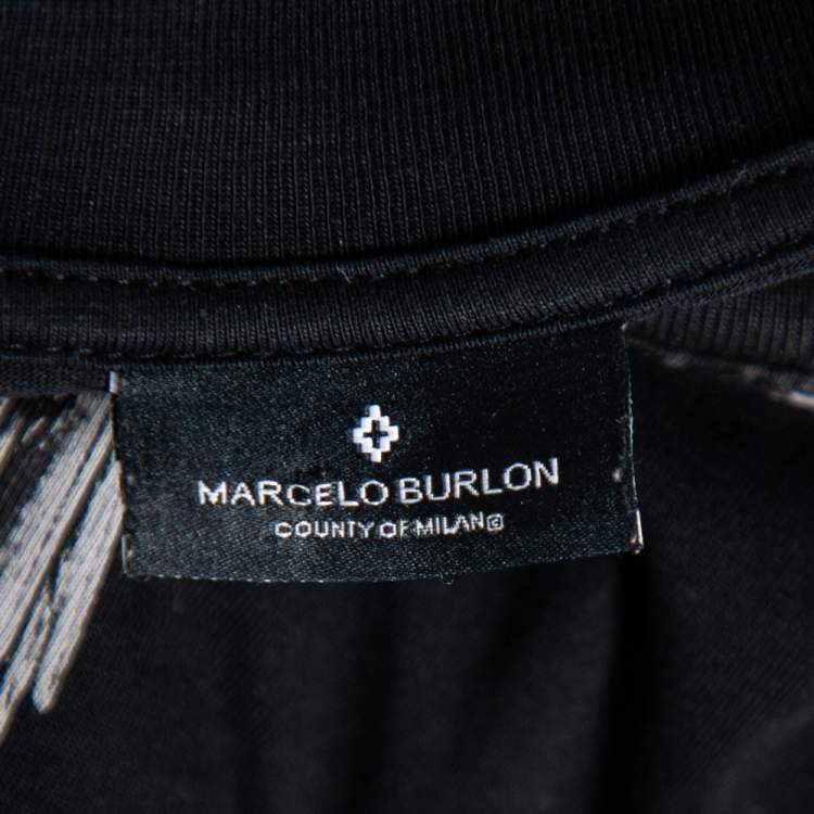 Pre Owned Marcelo Burlon Black Wings Printed Cotton Long Sleeve T-Shirt S