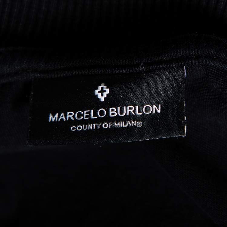 Pre Owned Marcelo Burlon Black Cotton Back Wings Printed Crew Neck T-Shirt M