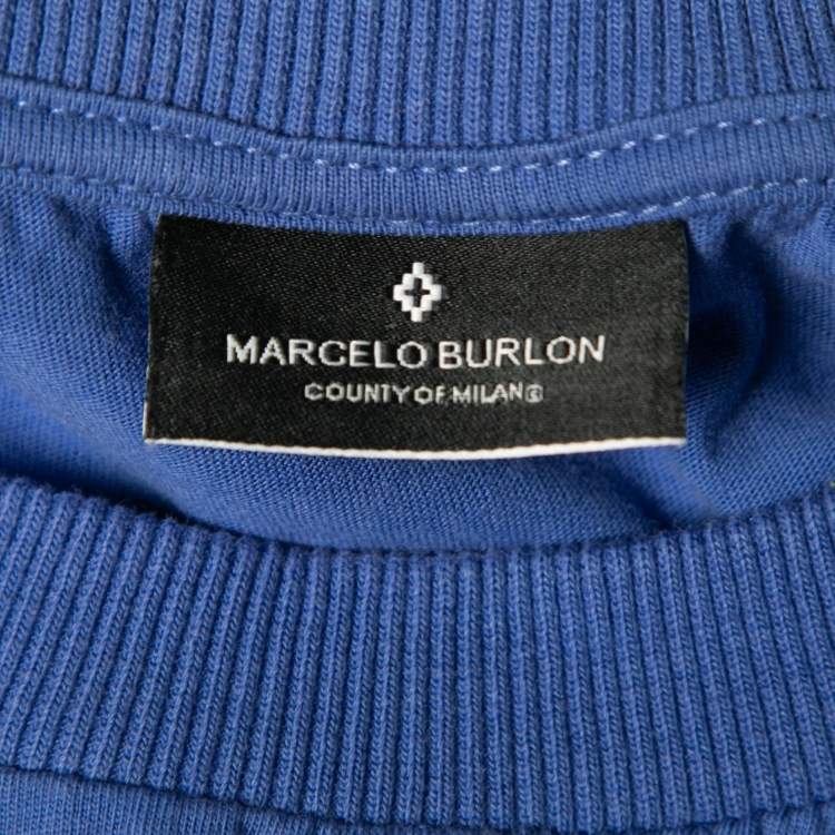 Pre Owned Marcelo Burlon Blue Cotton Printed Crew Neck T-Shirt S