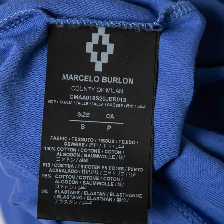 Pre Owned Marcelo Burlon Blue Cotton Printed Crew Neck T-Shirt S