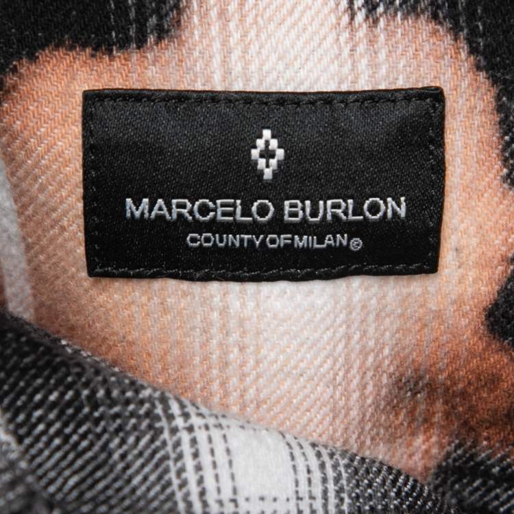 Pre Owned Marcelo Burlon Black Bleached Checked Cotton Flannel Shirt XL 