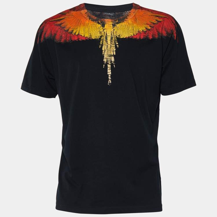 Pre Owned Marcelo Burlon Black Glitch Wings Printed Cotton Knit T-Shirt M
