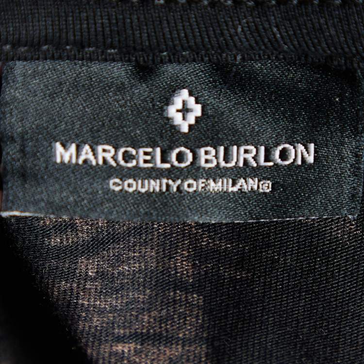 Pre Owned Marcelo Burlon Black Glitch Wings Printed Cotton Knit T-Shirt M