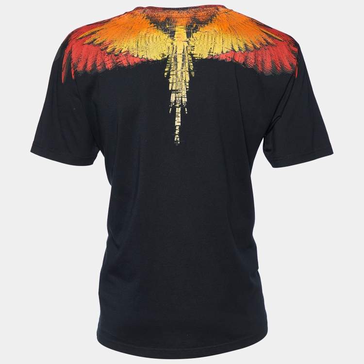 Pre Owned Marcelo Burlon Black Glitch Wings Printed Cotton Knit T-Shirt M