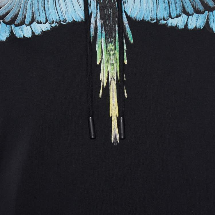 Pre Owned Marcelo Burlon Black Wings Printed Cotton Knit Oversized Hoodie S