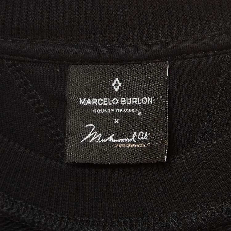 Pre Owned Marcelo Burlon X Muhammad Ali Black Printed Cotton Sweatshirt L