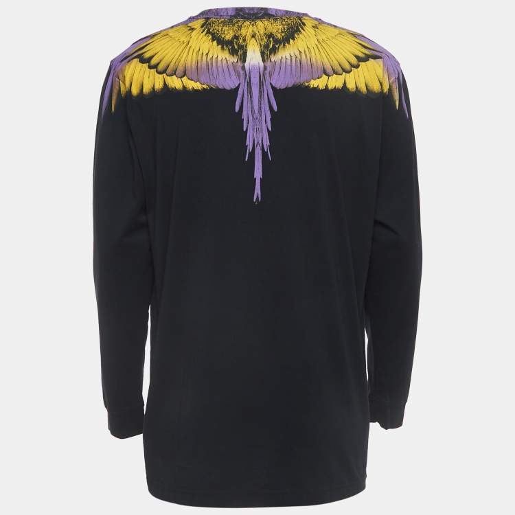 Marcelo Burlon Black Feathers Print Cotton Full Sleeve T-Shirt L