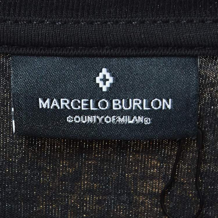 Pre Owned Marcelo Burlon Black Feathers Print Cotton Full Sleeve T-Shirt L