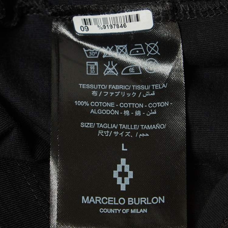 Pre Owned Marcelo Burlon Black Wolf Print Cotton Mahuida Crew Neck T-Shirt L
