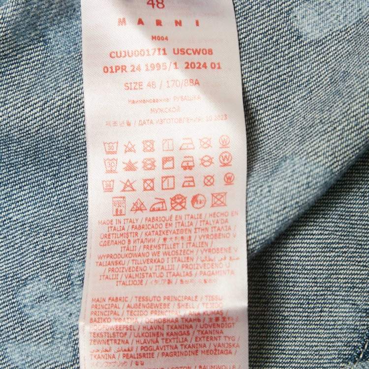 Pre Owned Marni Blue Logo Bleached Denim Short Sleeve Shirt M