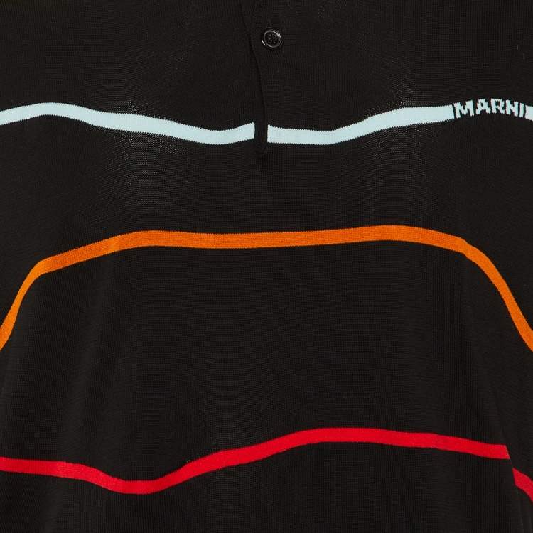 Pre Owned Marni Black Wave Cotton Knit Polo T-Shirt M