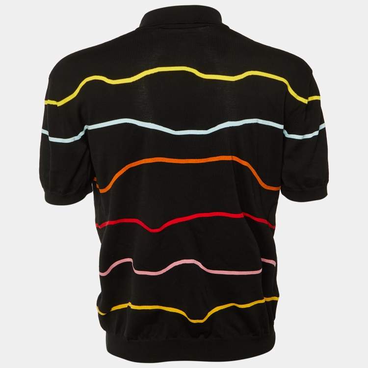 Pre Owned Marni Black Wave Cotton Knit Polo T-Shirt M