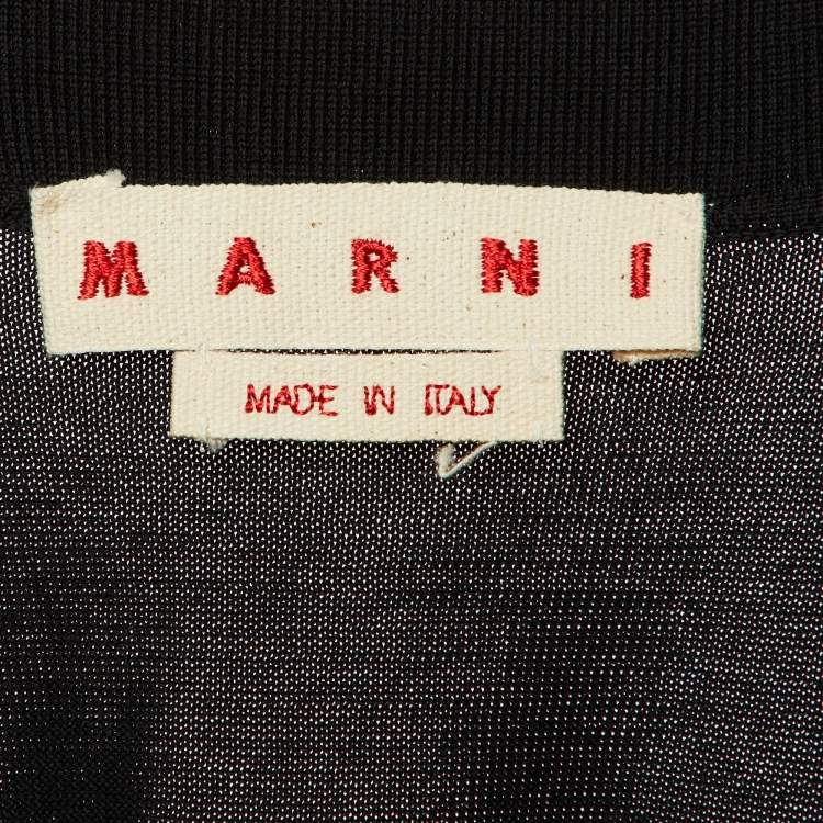 Pre Owned Marni Black Wave Cotton Knit Polo T-Shirt M