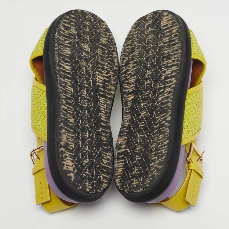 Pre Owned Marni Yellow Raffia Fussbett Flat Sandals Size 41