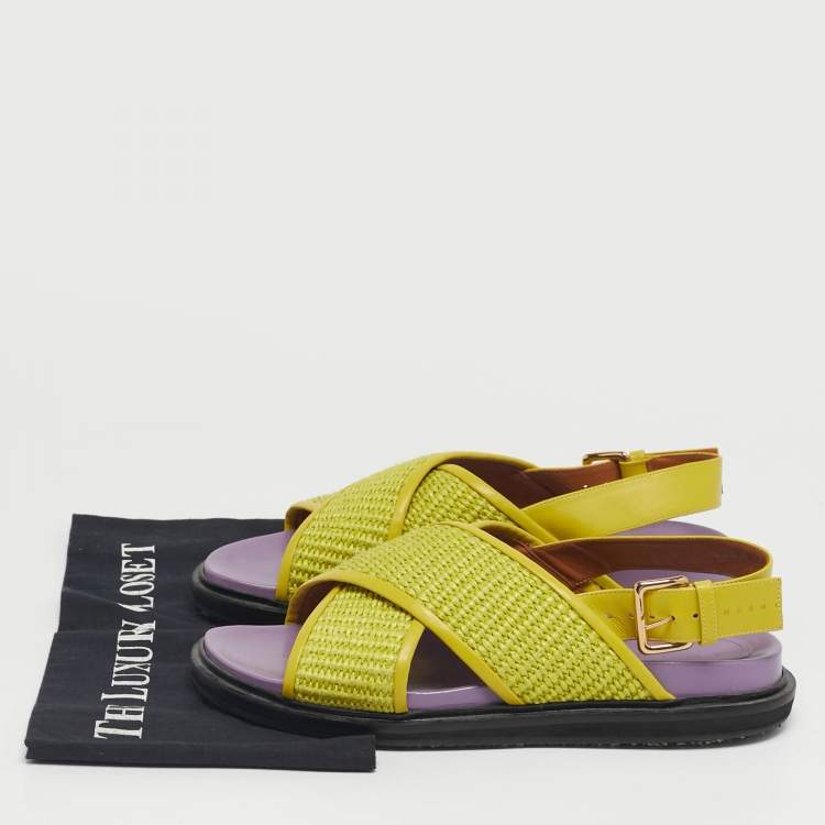Pre Owned Marni Yellow Raffia Fussbett Flat Sandals Size 41