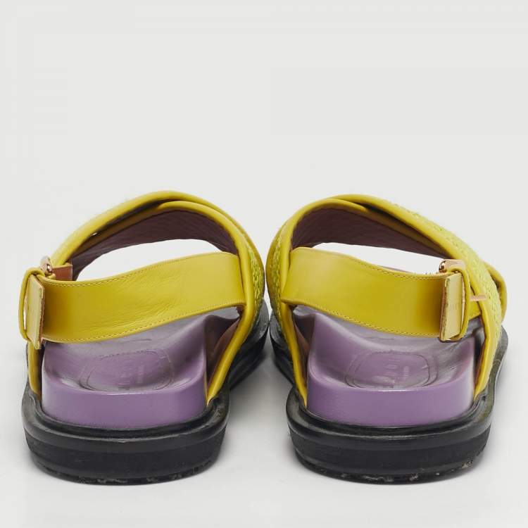 Pre Owned Marni Yellow Raffia Fussbett Flat Sandals Size 41