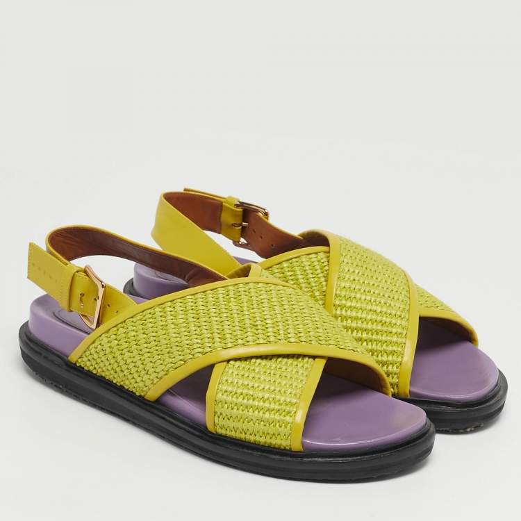 Pre Owned Marni Yellow Raffia Fussbett Flat Sandals Size 41