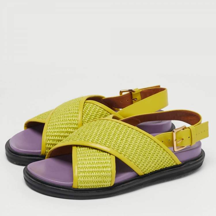 Pre Owned Marni Yellow Raffia Fussbett Flat Sandals Size 41