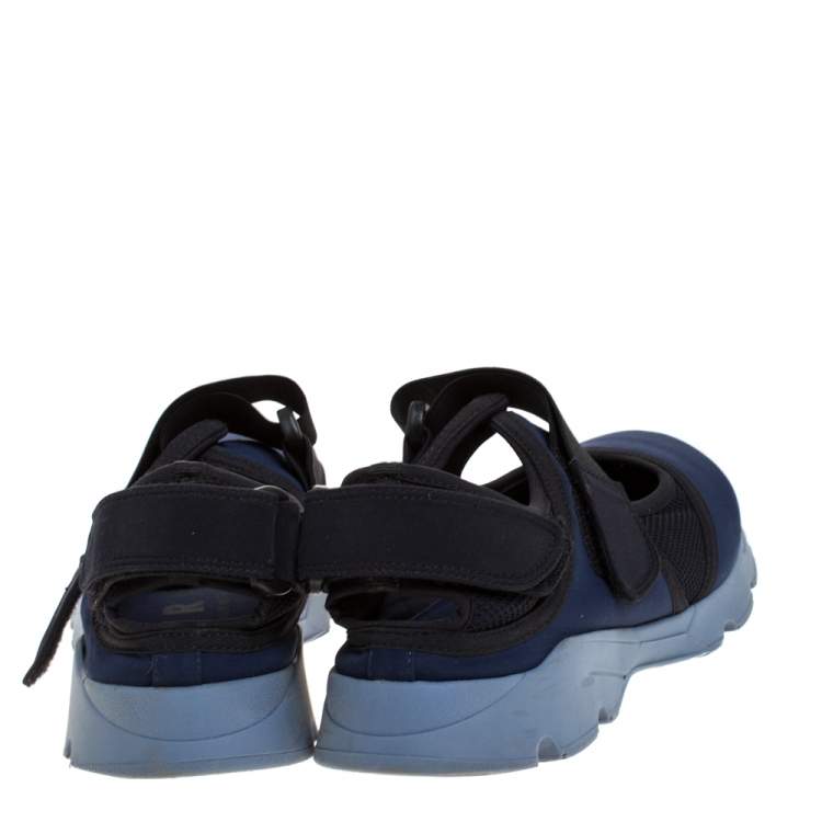 Pre Owned Marni Blue Fabric And Mesh Velcro Strap Sneakers Size 43